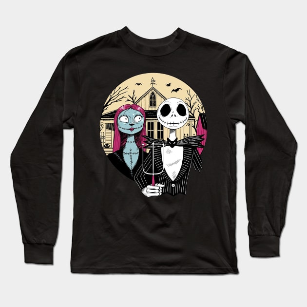 Jack and Sally Gothic Nightmare Before Christmas Spooky Long Sleeve T-Shirt by JDVNart